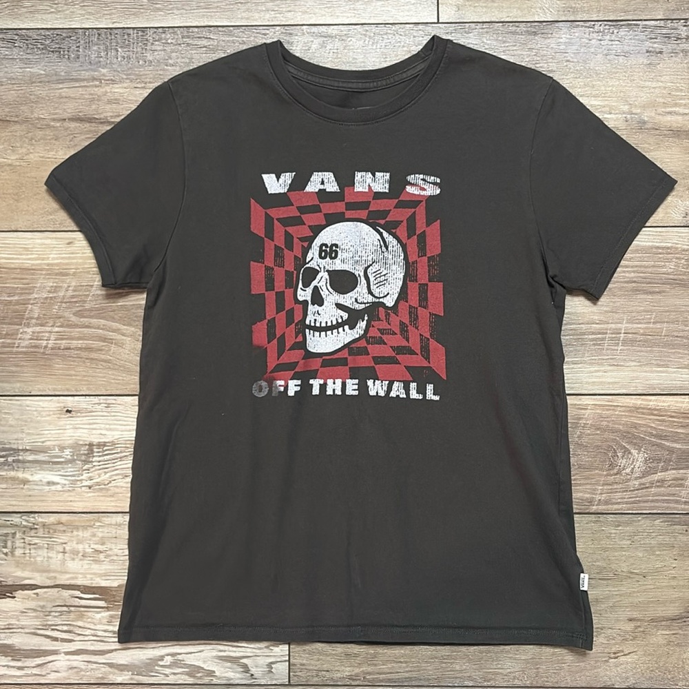 EUC Women’s Vans Off The Wall Black Checkered Skull T Shirt Small - Picture 3 of 9